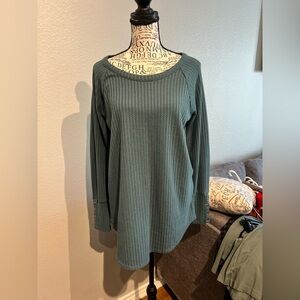Waffle Knit Long Sleeve Top in Dusty Teal